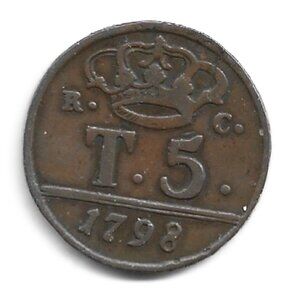 1798 Naples 5 Tornesi Coin (b199)